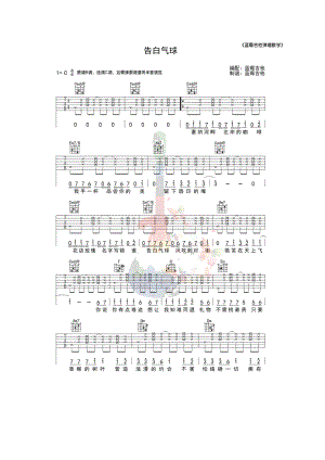告白气球吉他谱六线谱 周杰伦 蓝莓吉他C调简单版高清弹唱谱原曲为B调选用C调指法编配如下弹奏原调请降半音调弦 吉他谱.docx
