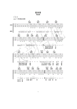 夜来香吉他谱六线谱 邓丽君 G调高清弹唱谱成都天韵吉他编配制作 吉他谱.docx
