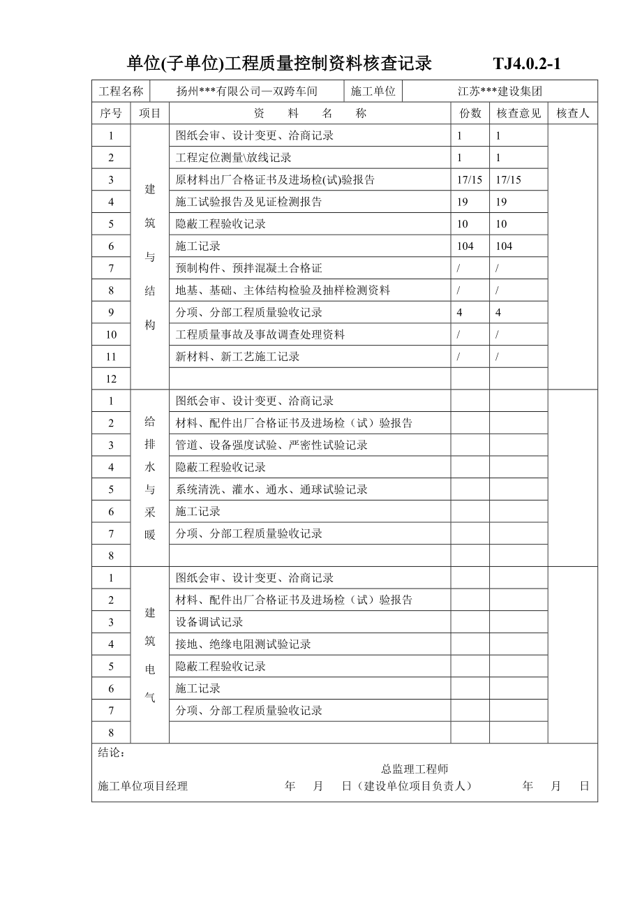 江苏土建资料表格—工程质量验收记录—质量验收总表部分（全套）（填写实例）（Word版）.doc_第2页