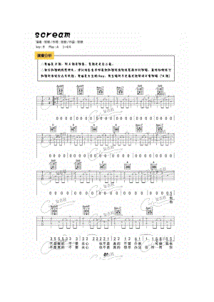 张悬 scream吉他谱六线谱 厦门女吉社编配制作原曲是B调谱子采用A调和弦指法编配变调夹夹2品 吉他谱.docx