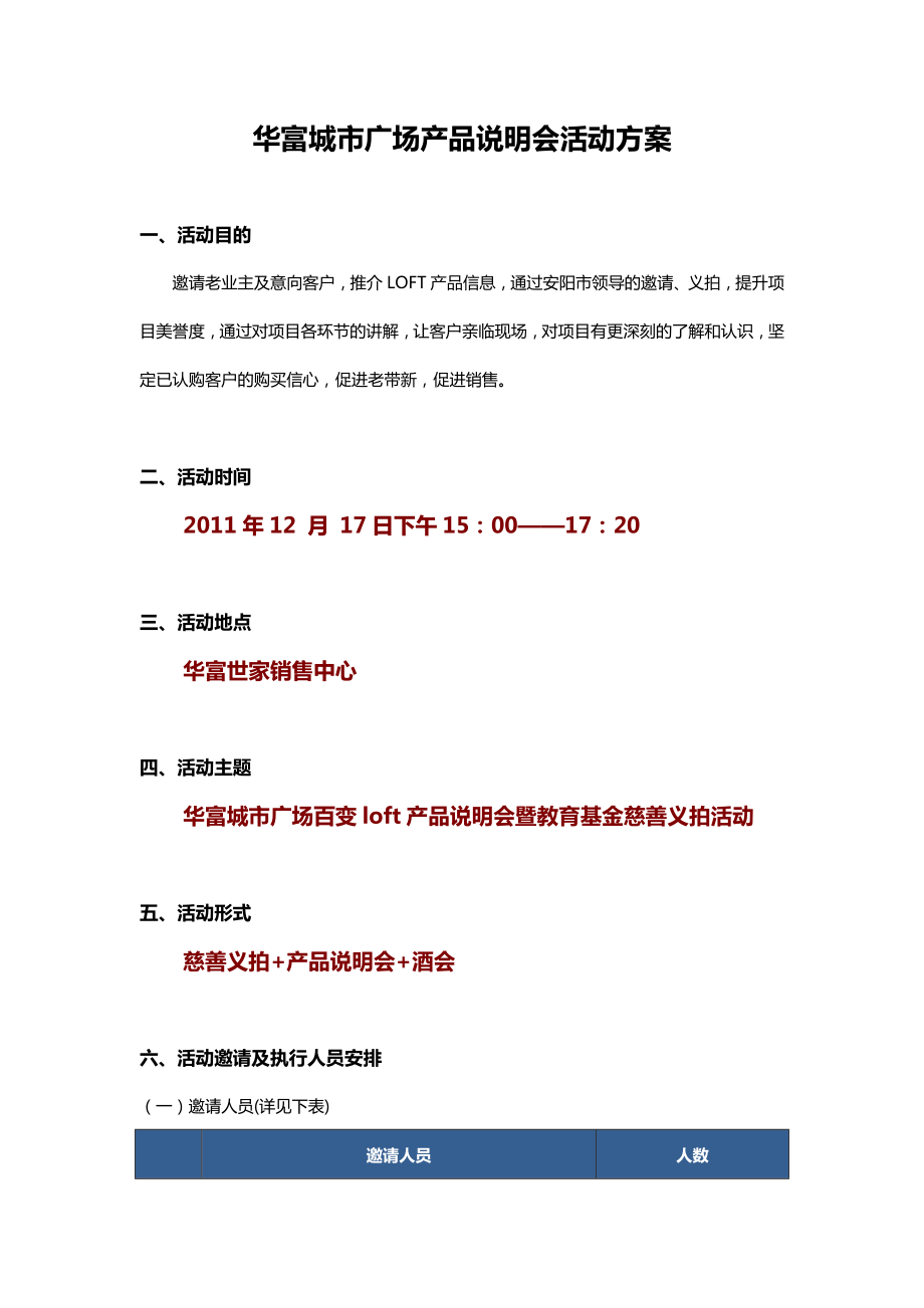 12月17日安阳市华富城市广场产品说明会活动方案.doc_第1页