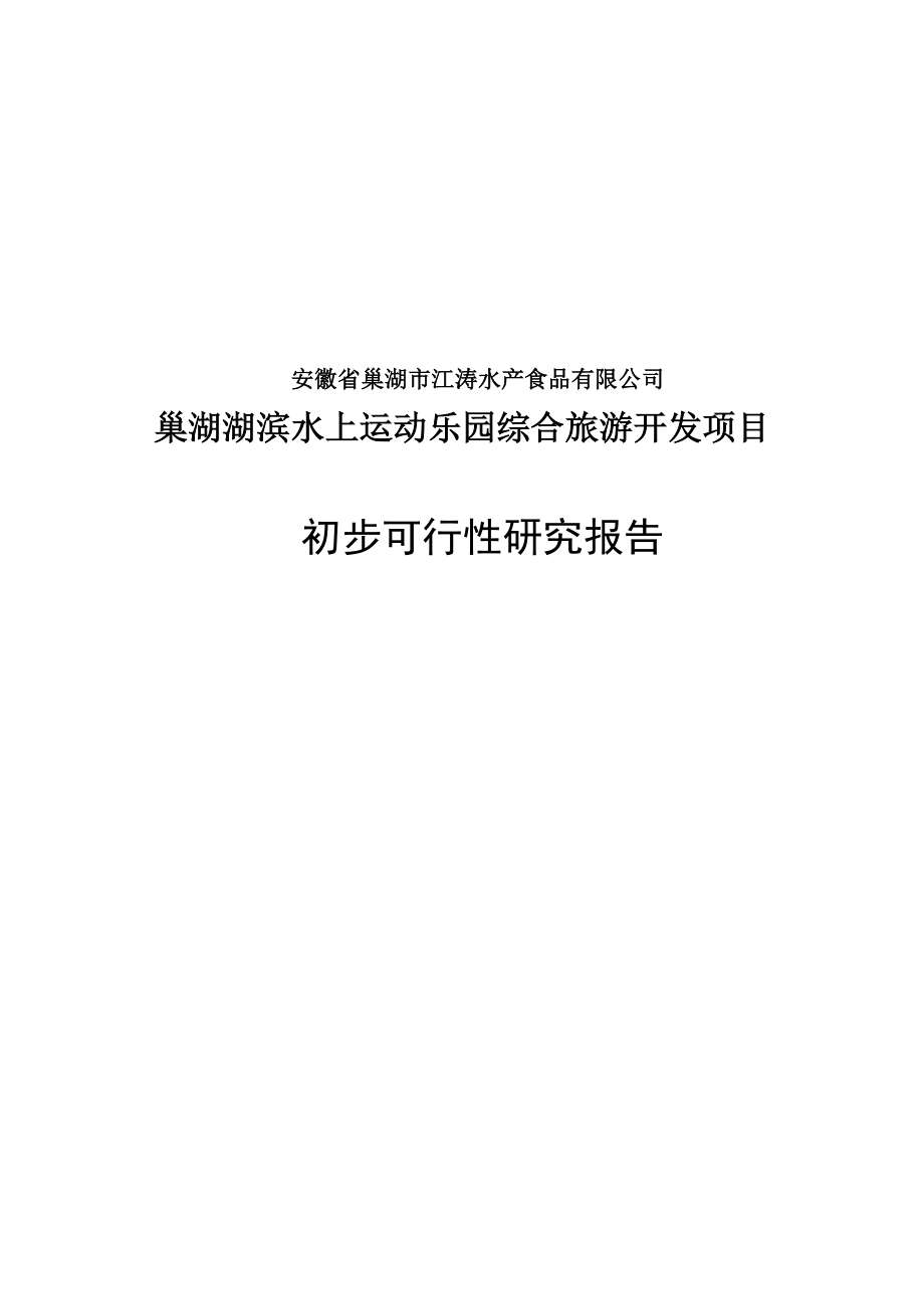 巢湖湖滨水上运动乐园综合旅游开发项目初步可行性研究报告.doc_第1页