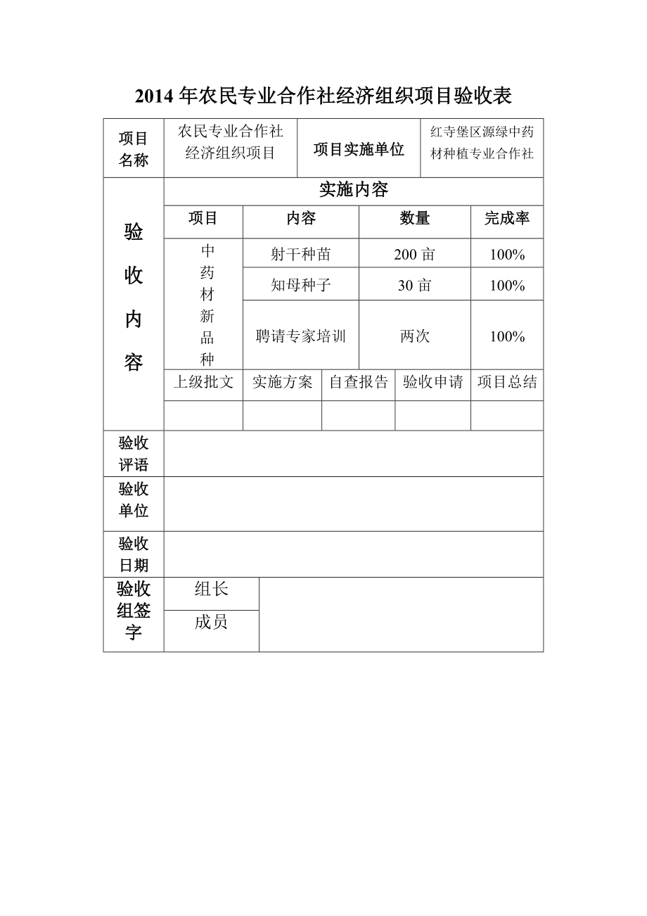 农村专业合作社经济组织项目实施方案及验收.doc_第1页