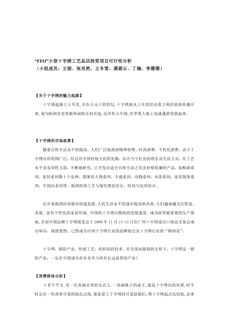 FFO小型十字绣工艺品店投资项目可行性分析.doc_第1页