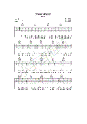 哗啦啦少年再见吉他谱六线谱 焦迈奇 G调简单版小宇吉他站编配制作 吉他谱_1.docx