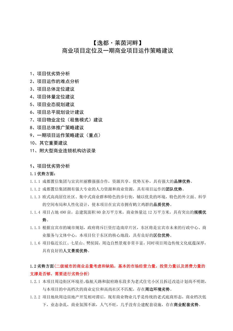 7月8日宜宾逸都·莱茵河畔商业项目定位及一期商业项目运作策略建议.doc_第1页