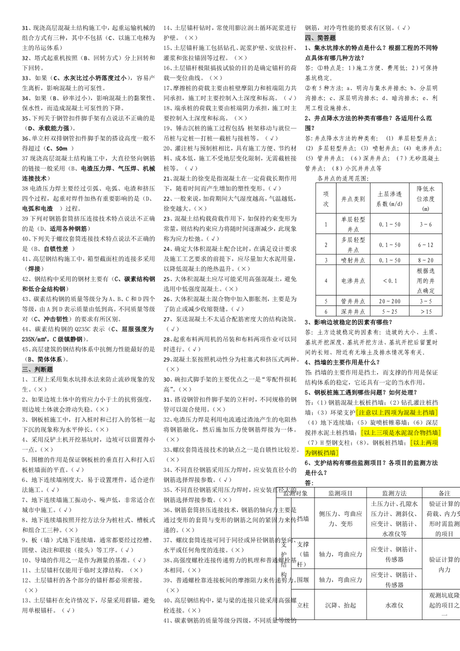 电大高层建筑施工考试小抄（最新完整版小抄）中央电大专科《高层建筑施工(土木工程)》考试小抄.doc_第2页