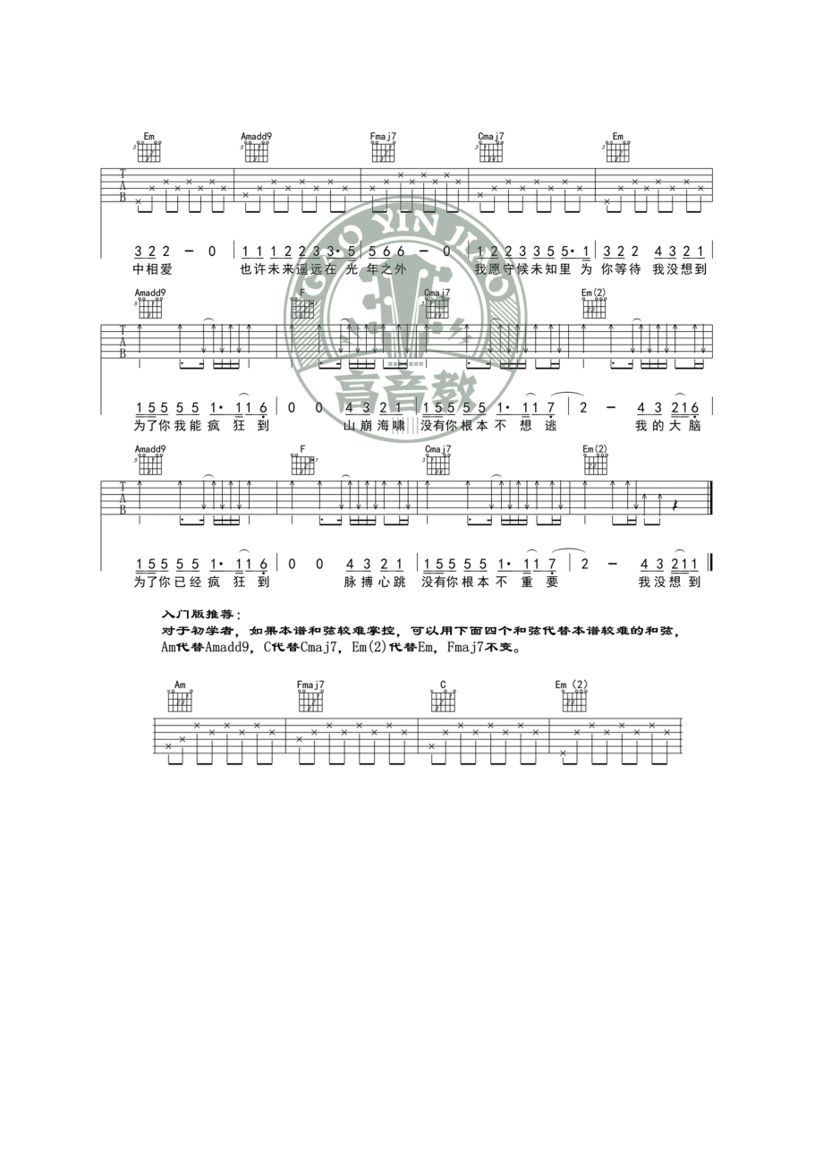 光年之外吉他谱 G.E.M.邓紫棋 C调精华版 高音教编配男声变调夹夹7品女生夹4品 吉他谱.docx_第2页