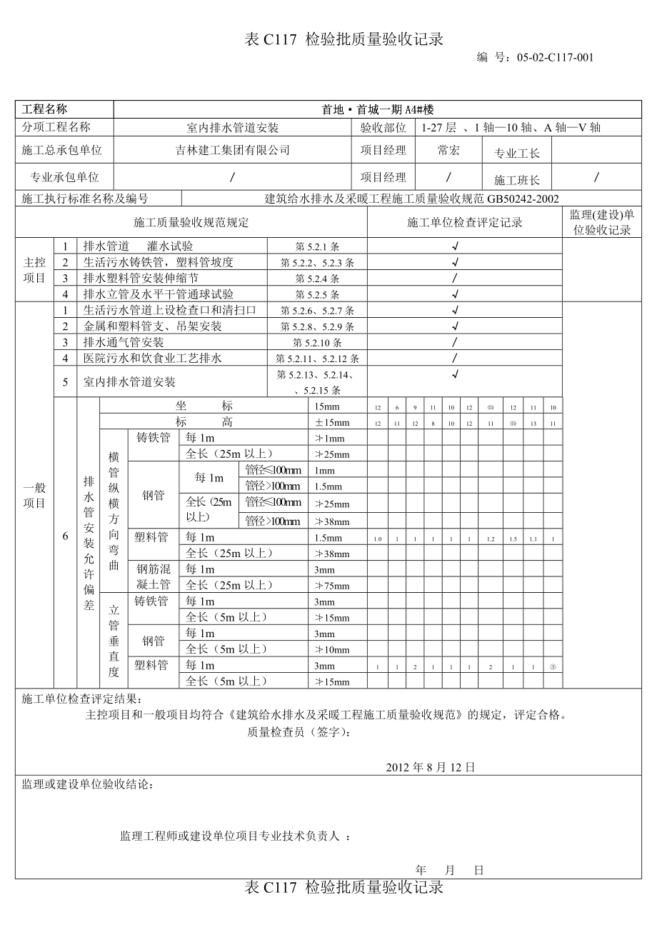 表C117检验批质量验收记录.doc_第1页