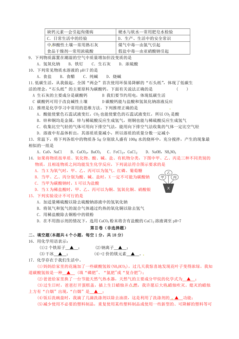 辽宁省开原市第三中学中考化学模拟试题（二） 新人教版.doc_第2页