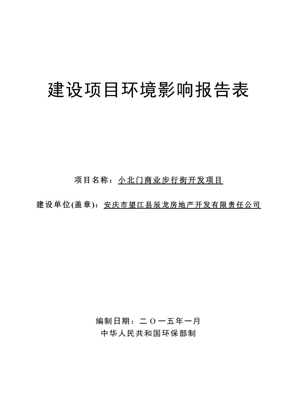 环境影响评价报告公示：《安庆市辰龙房地产开发有限责任小北门商业步行街开发项目》560.doc环评报告.doc_第1页