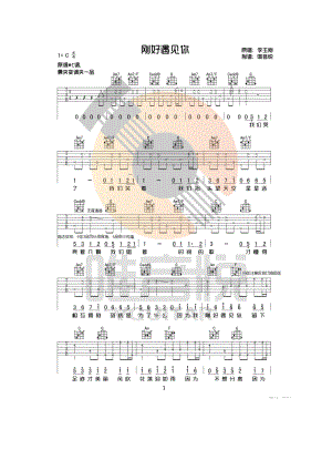 刚好遇见你吉他谱六线谱 李玉刚 C调高清弹唱谱 唯音悦制谱 吉他谱.docx