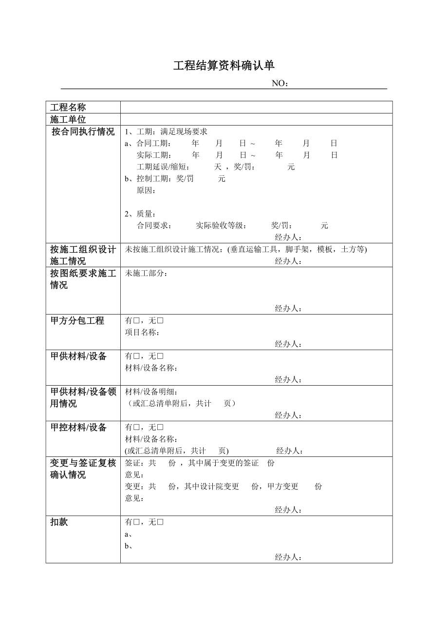 （房地产）工程结算资料确认单.doc_第1页