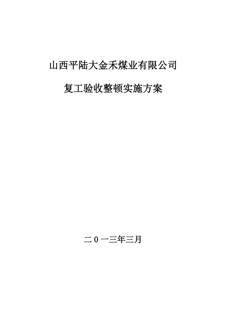 煤业有限公司复工验收整顿实施方案.doc_第1页