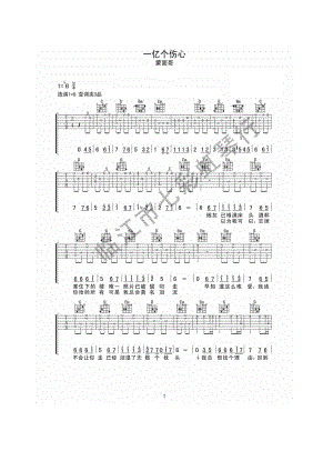 一亿个伤心吉他谱六线谱 蒙面哥 G调高清弹唱谱作词作曲：蒙面哥 演唱：蒙面哥 李超李东军编配制作 吉他谱.docx