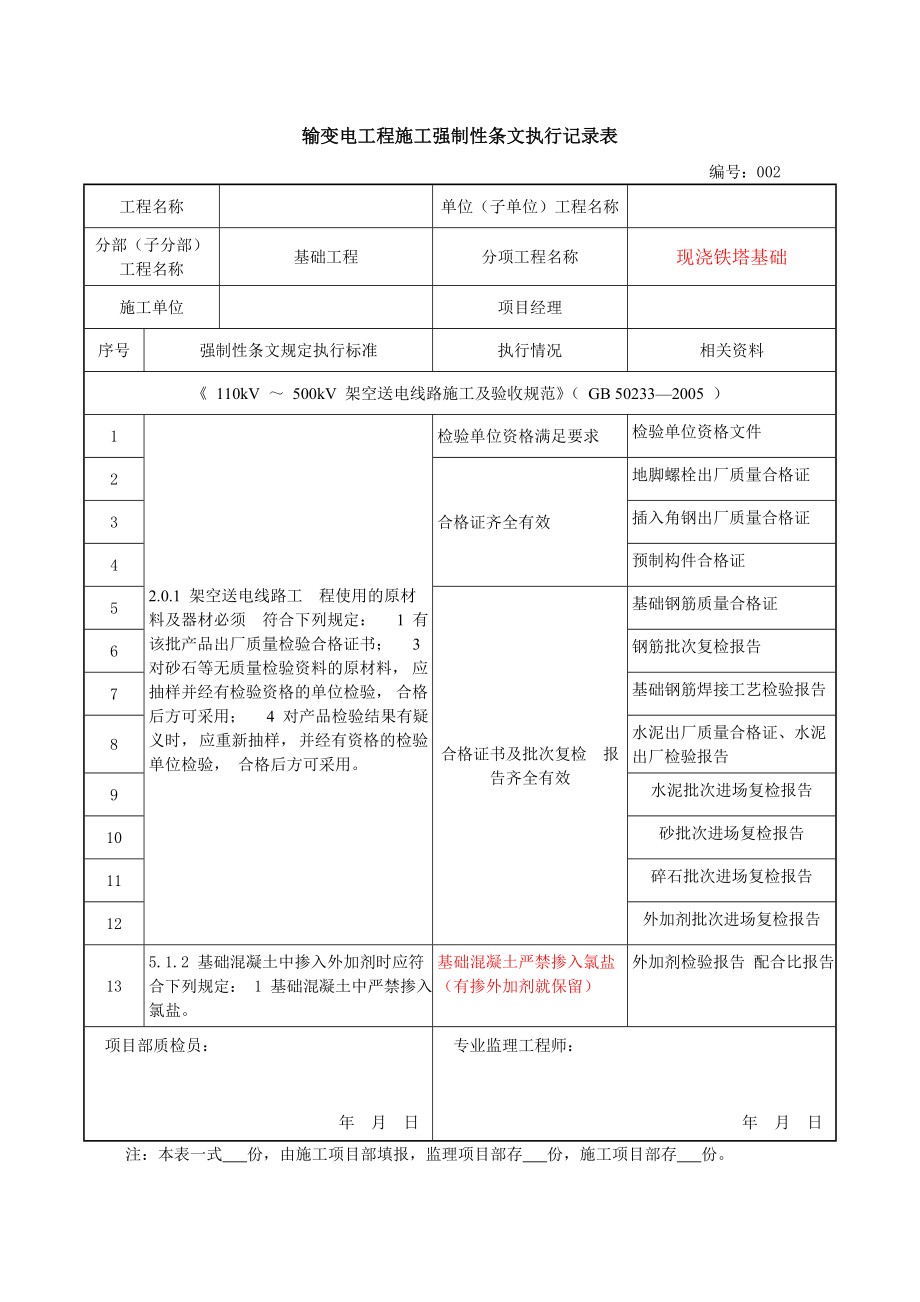 输变电工程施工强制性条文执行记录表.doc_第3页