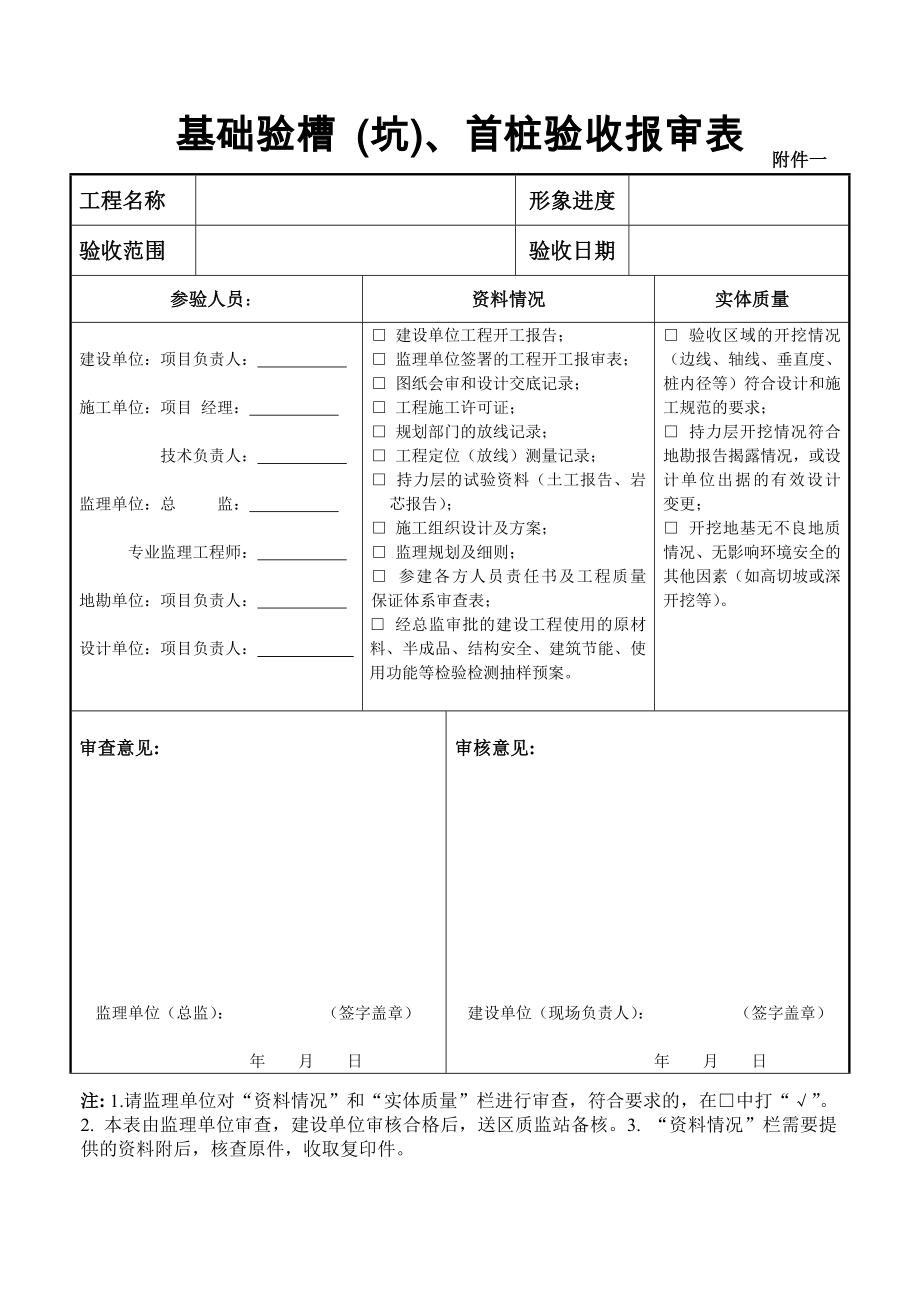 基础验槽（坑）、首桩验收报审表.doc_第1页