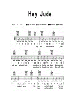 heyjude是孙燕姿演唱的一首歌曲收录在专辑Start自选集当中吉他谱.docx