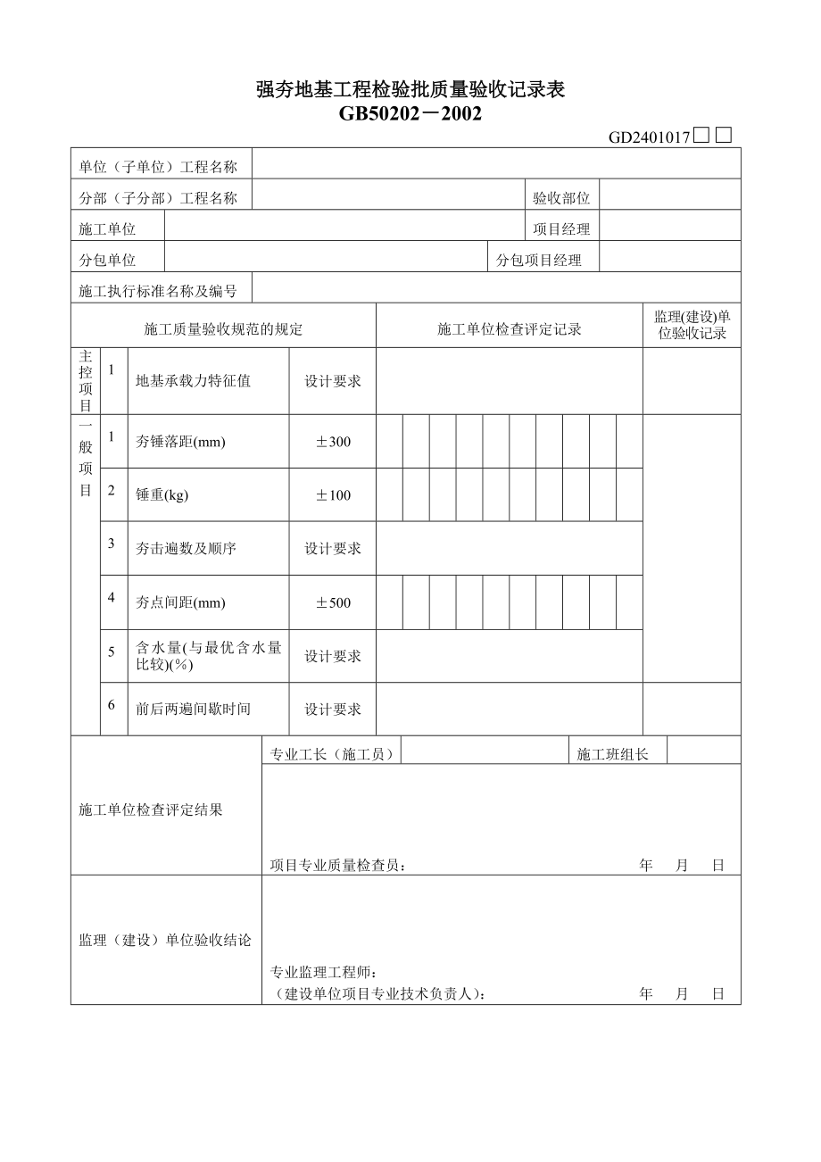 强夯地基工程检验批质量验收记录表建筑工程竣工验收系列表格.doc_第1页