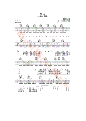 宋宇航《路人》吉他谱六线谱 C调高清图片谱谱子变调夹夹3品【胡sir音乐教室编配制作】 吉他谱.docx