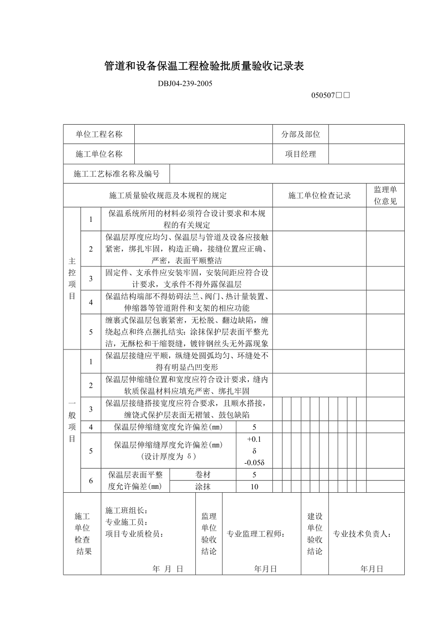 管道和设备保温工程检验批质量验收记录表.doc_第1页