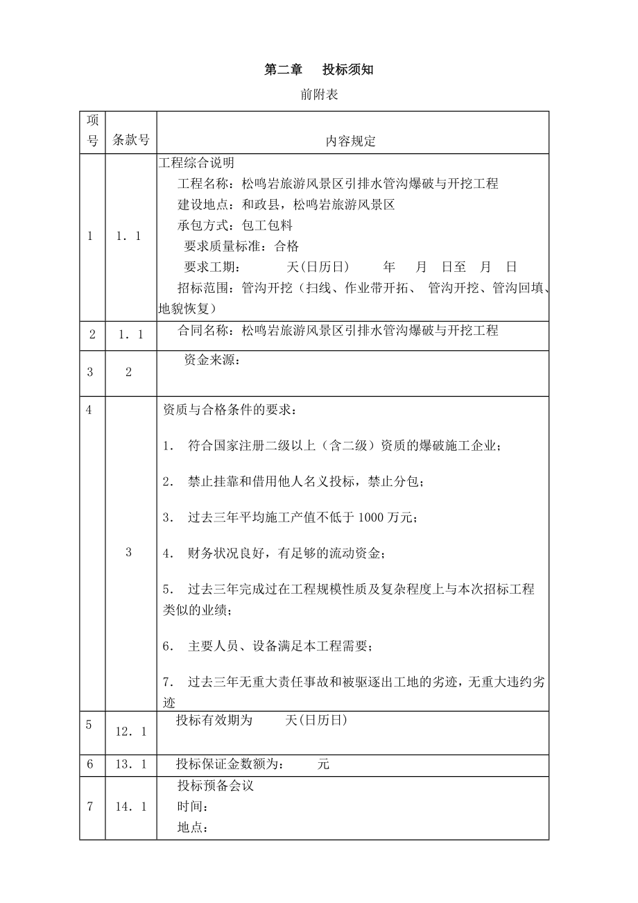 松鸣岩旅游风景区引排水管沟爆破与开挖工程招标文件.doc_第2页