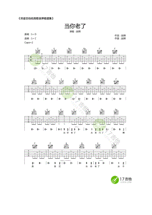 当你老了吉他谱六线谱 C调原版编配 赵照热门歌曲民谣吉他弹唱谱 吉他谱.docx