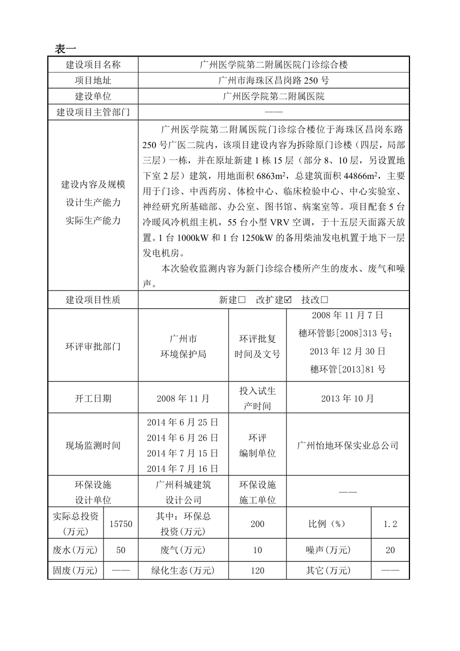 广州医学院第二附属医院门诊综合楼建设项目竣工环境保护验收.doc_第3页