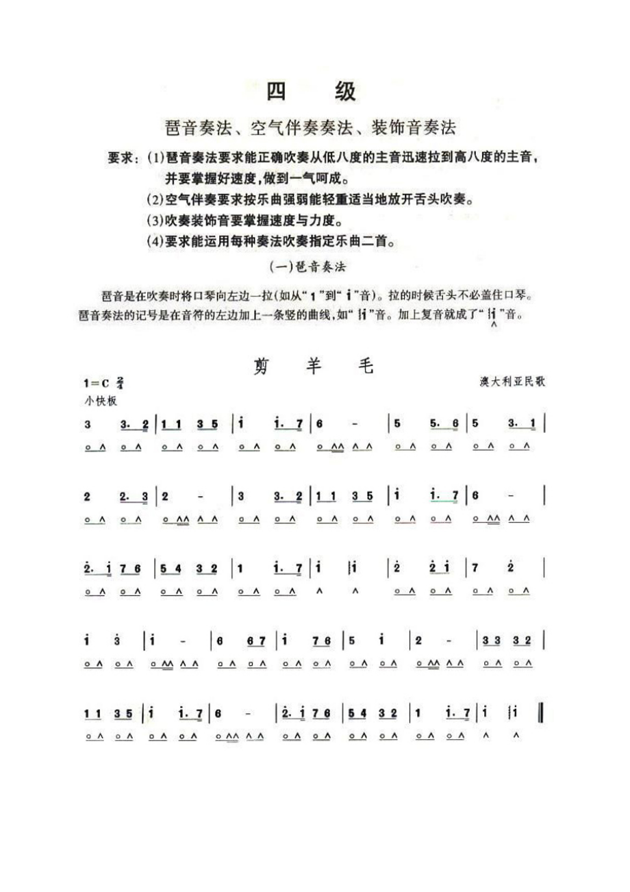 口琴考级四级曲目：剪羊毛.docx_第1页