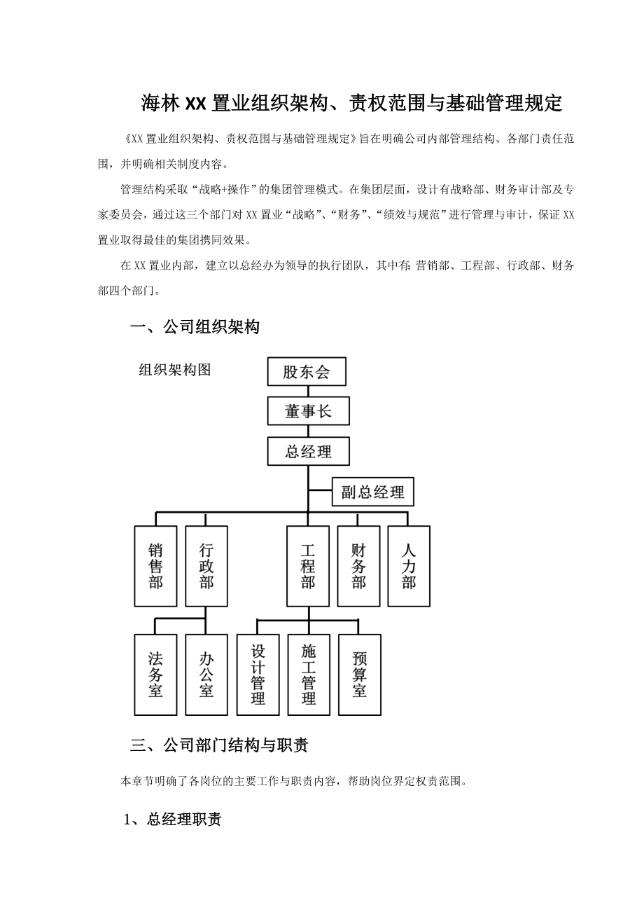 小型房地产公司组织架构、职责范围与管理制度v80.doc_第1页