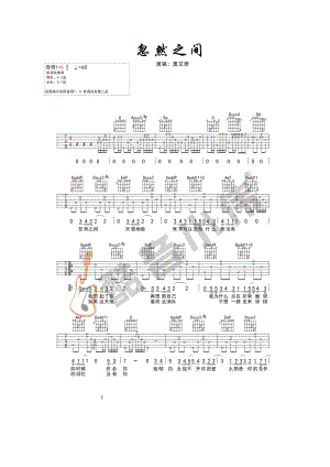 忽然之间吉他谱六线谱 莫文蔚 G调高清弹唱谱 酷音小伟弹唱教学版 吉他谱.docx