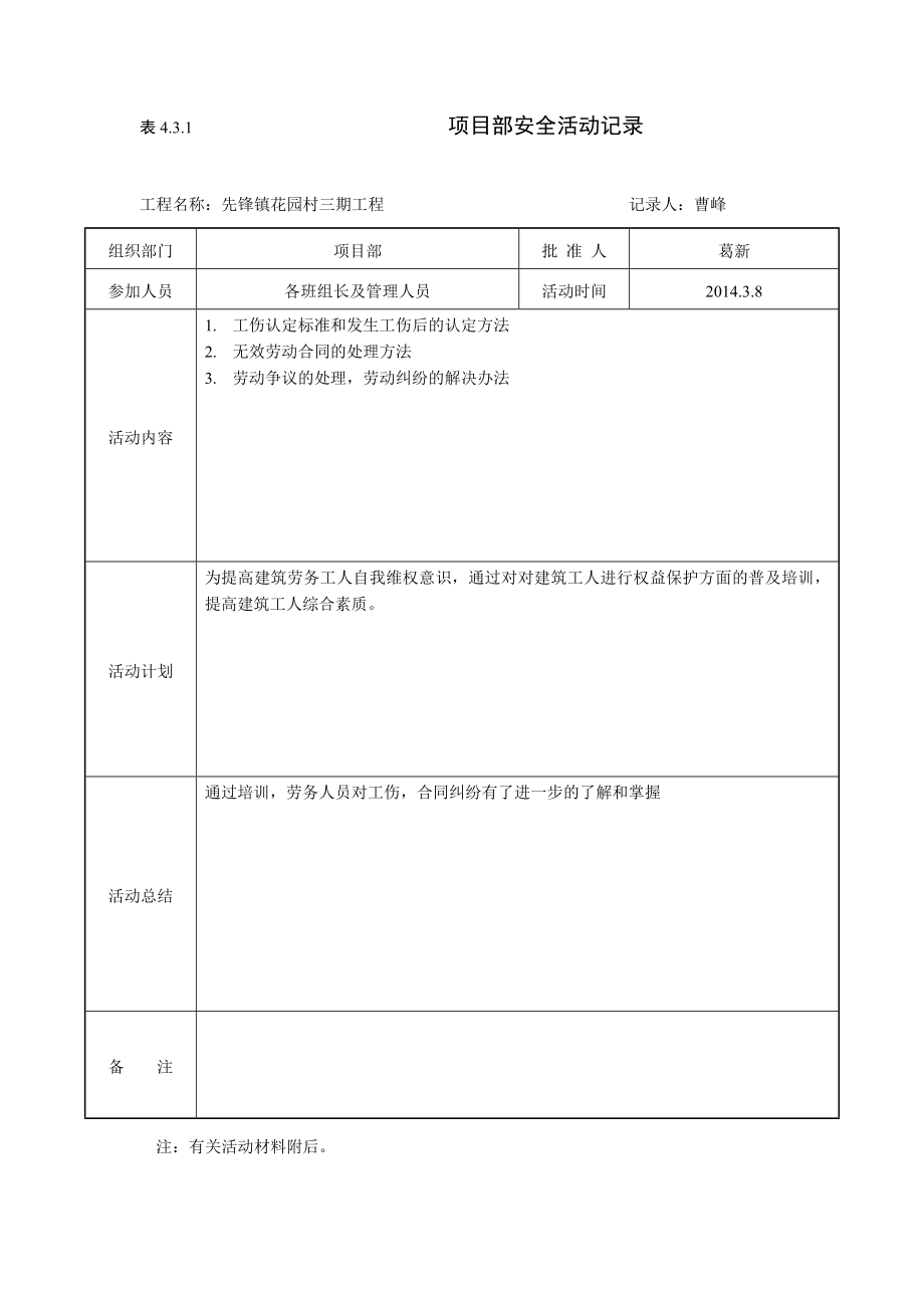 住宅小区工程项目部安全活动记录.doc_第2页