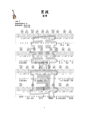 垂耳吉他编配制作梁博《男孩》吉他谱 C调指法编配视频演示变调夹夹1品男生弹唱时变调夹推荐0 吉他谱_1.docx