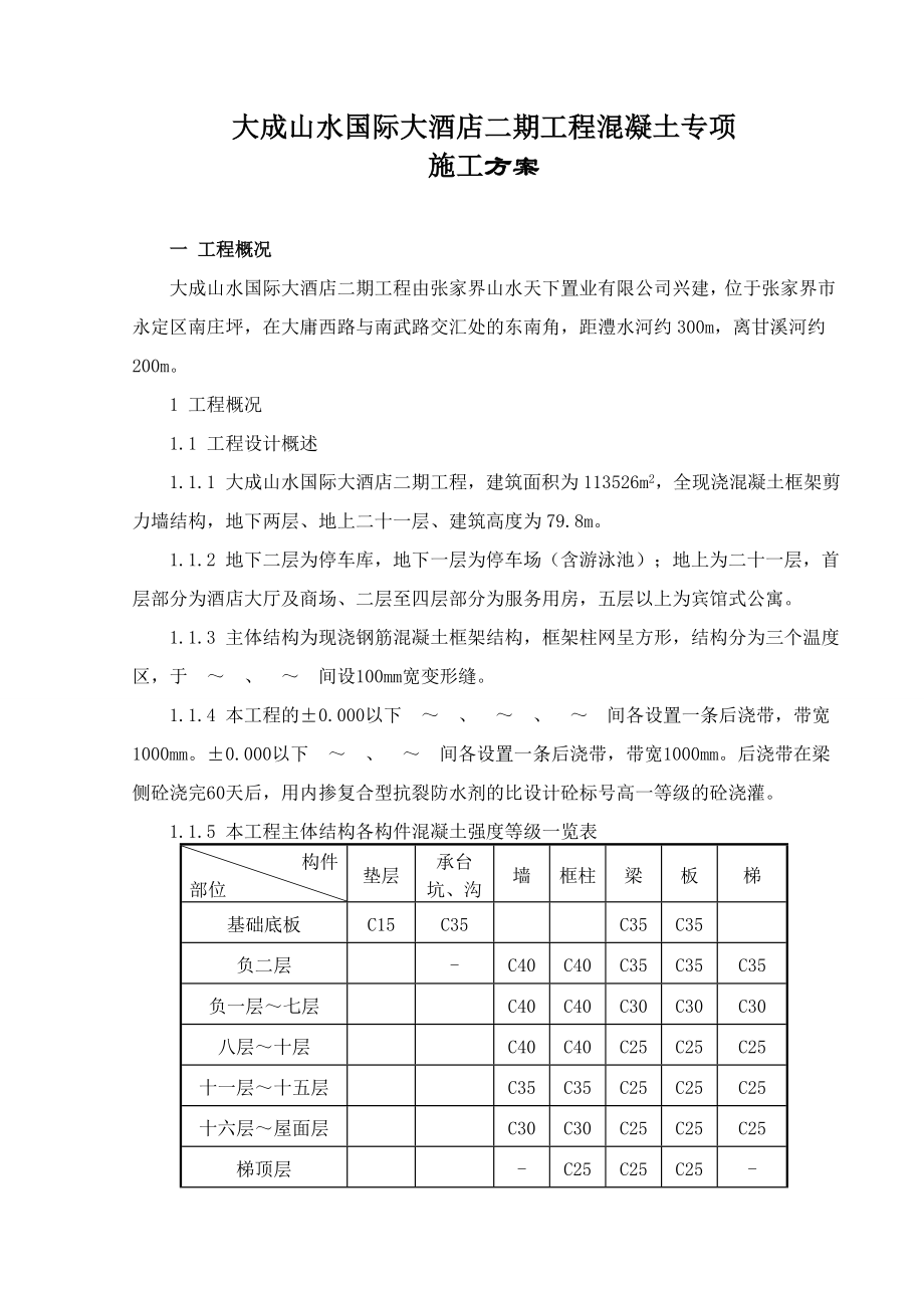 大成山水国际大酒店二期工程混凝土专项施工方案.doc_第1页