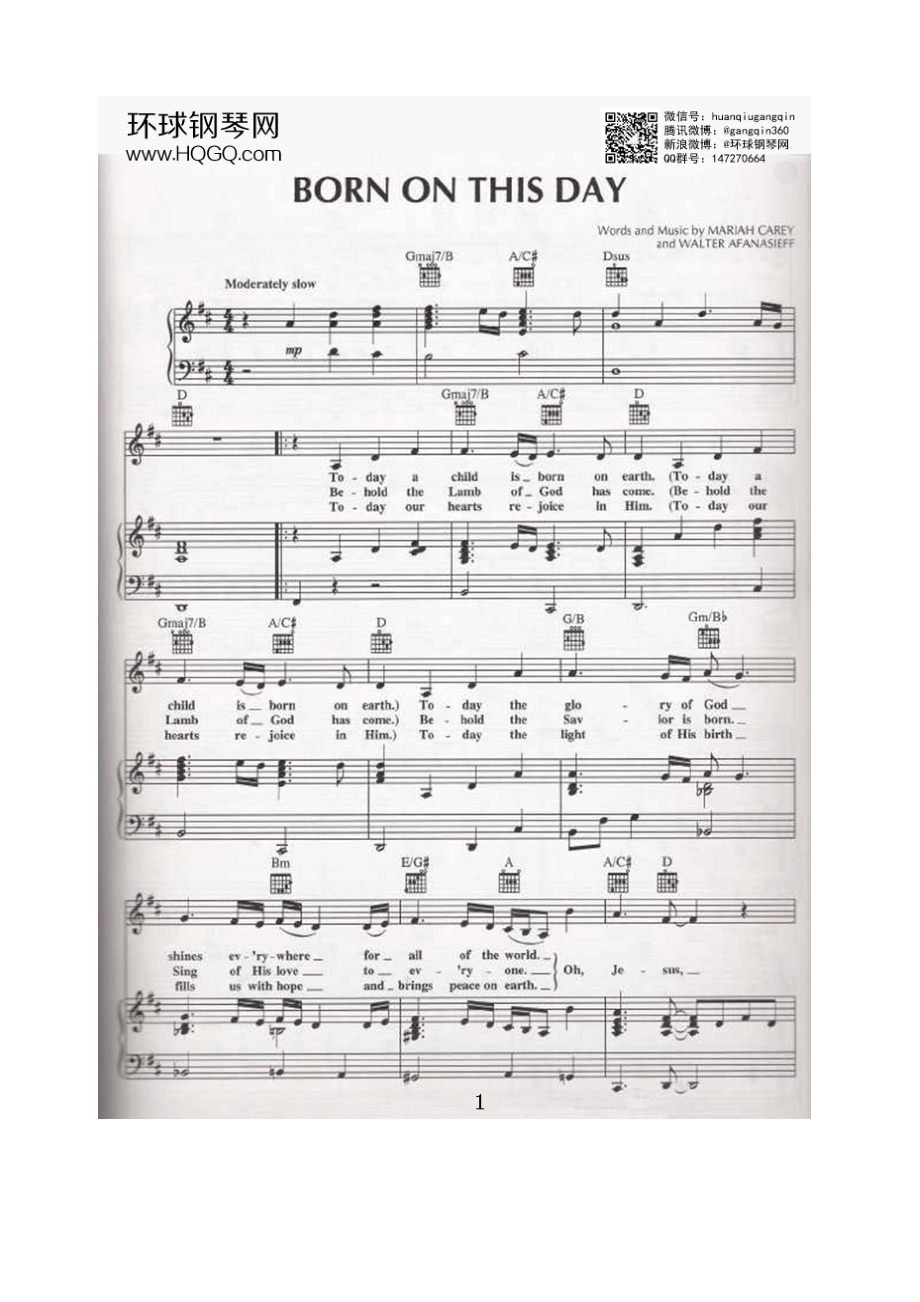 BORN ON THIS DAY（选自《Christmas》专辑弹唱版钢琴谱合集） 钢琴谱.docx_第1页