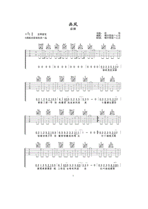 画风吉他谱六线谱 后弦 C调原版高清弹唱谱喀什怒放编配制作C调指法编配弹唱时变调夹夹1品 吉他谱.docx