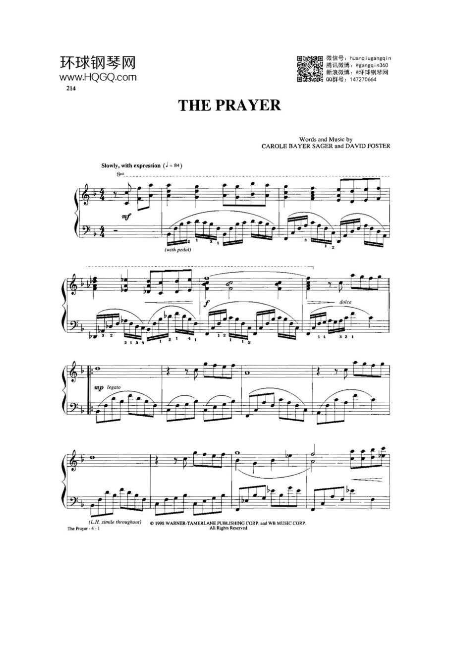 THE PRAYER（选自《77首Dan Coates 流行情调钢琴谱》） 钢琴谱.docx_第1页