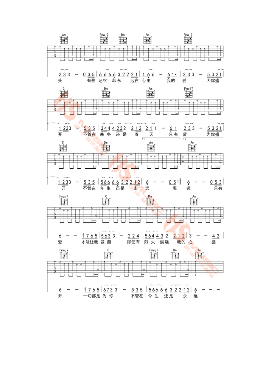许巍《只有爱》吉他谱六线谱 C调指法编配变调夹夹5品【胡sir音乐教室编配制作】 吉他谱.docx_第2页