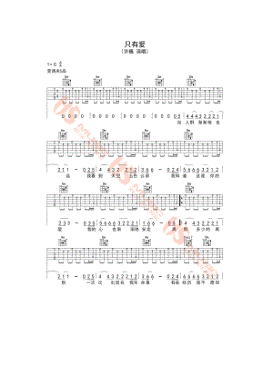 许巍《只有爱》吉他谱六线谱 C调指法编配变调夹夹5品【胡sir音乐教室编配制作】 吉他谱.docx