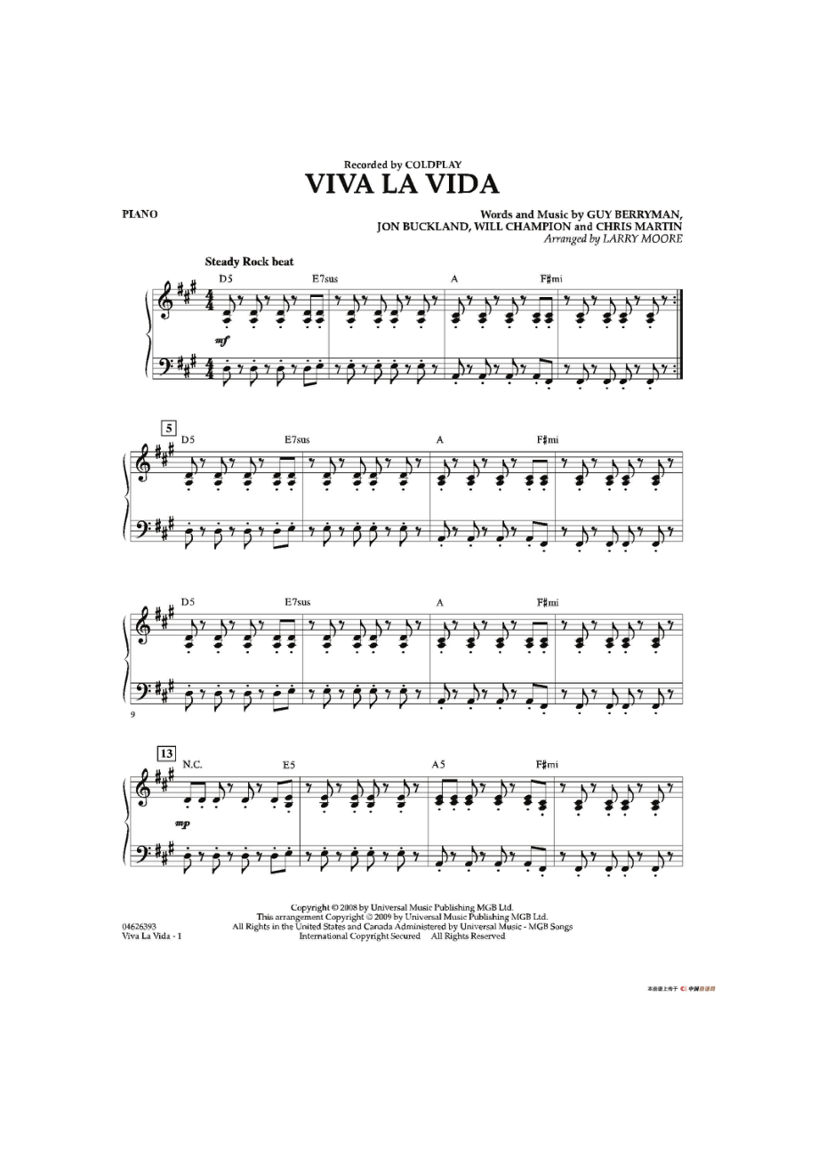 VIVA LA VIDA（钢琴分谱） 钢琴谱.docx_第1页