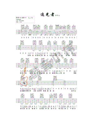 追光者吉他谱六线谱 岑宁儿 C调中级版高清弹唱谱（酷音小伟吉他教学） 吉他谱.docx