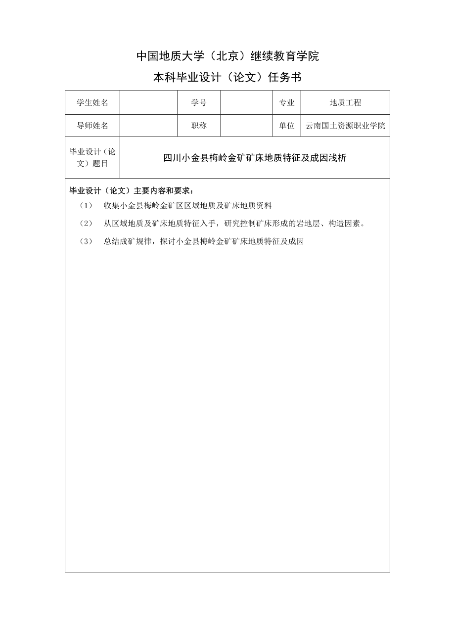 毕业设计（论文）四川小金县梅岭金矿矿床地质特征及成因浅析.doc_第3页