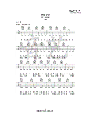 梦里梦外吉他谱六线谱 Jam C调原版高清弹唱谱音艺乐器编配制作原曲为升C调谱子C调指法编配变调夹夹1品为原调音高 吉他谱.docx