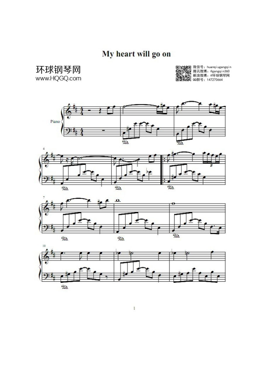 My heart will go on(piano solo) 钢琴谱.docx_第1页