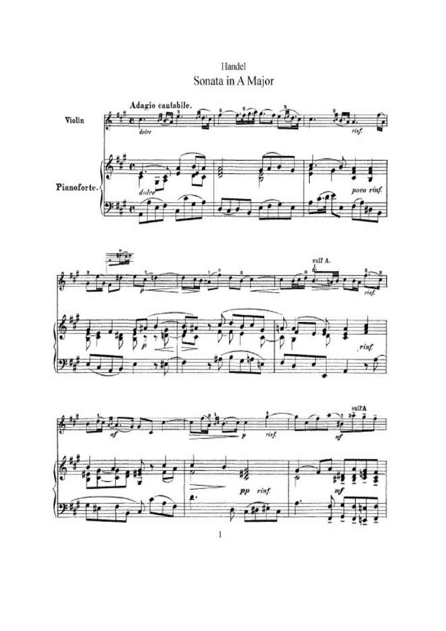 亨德尔Sonata in A Major1 钢琴谱.docx_第1页