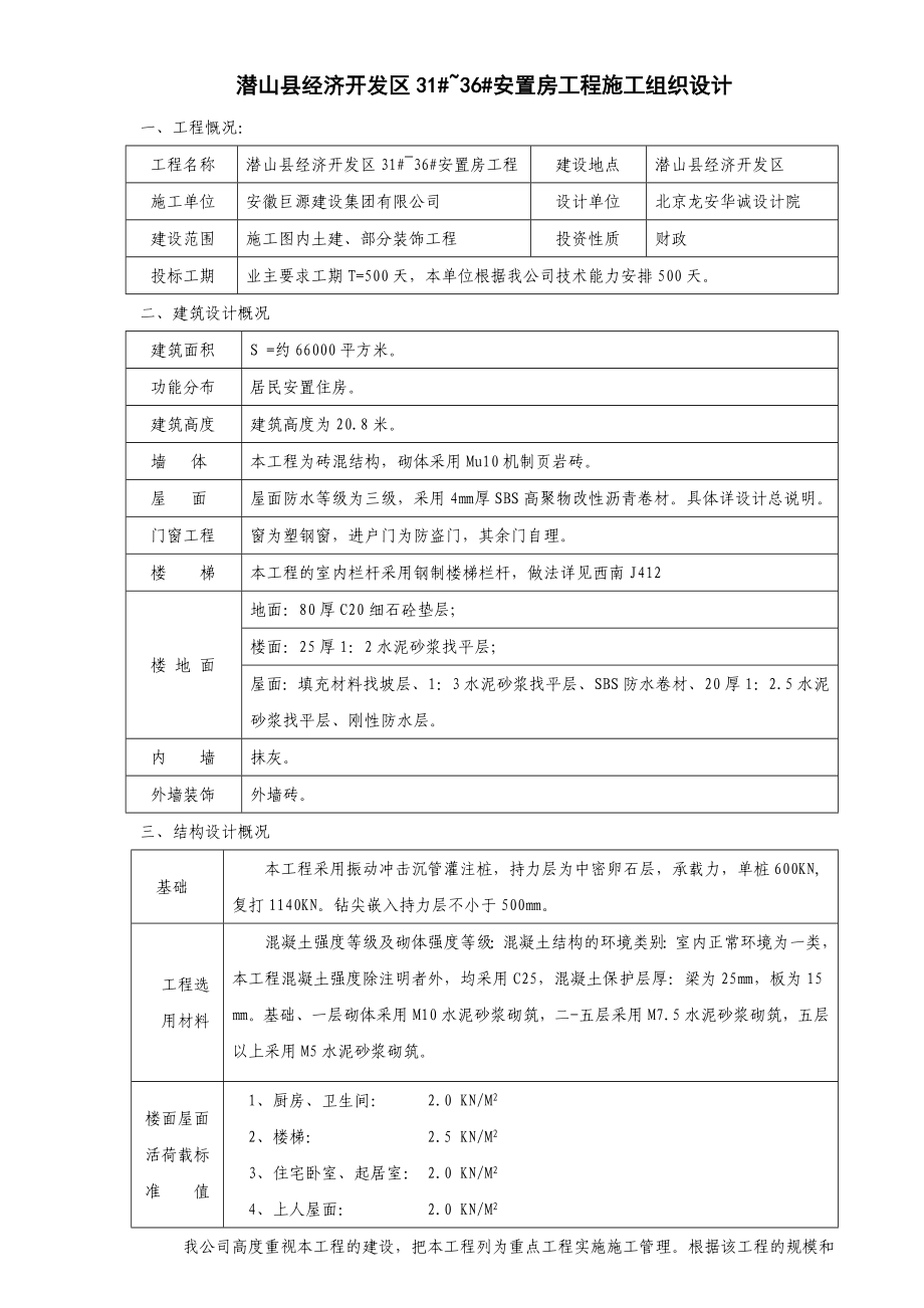 潜山县经济开发区31#~36#安置房工程施工组织设计.doc_第1页