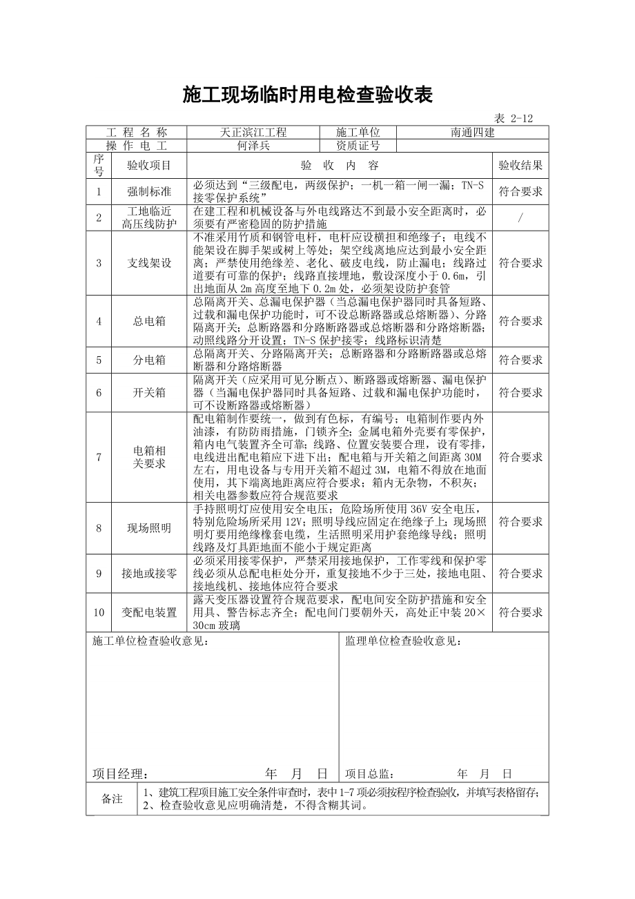 施工现场临时用电检查验收表.doc_第1页