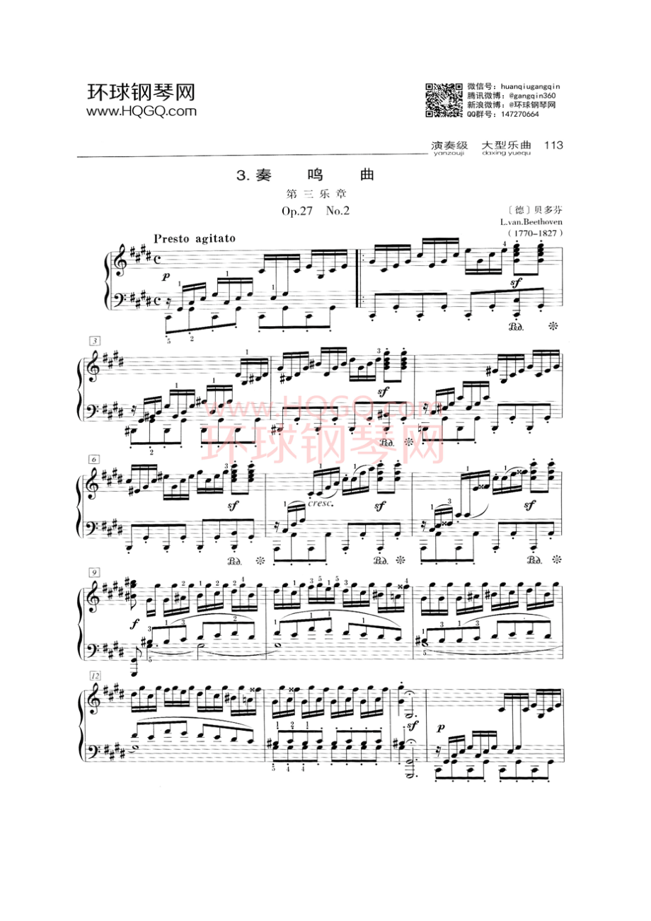 D3 奏鸣曲 第三乐章 Op.27 No.2 钢琴谱.docx_第1页