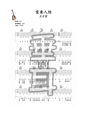 电影《西虹市首富》插曲 需要人陪吉他谱六线谱 王力宏 C调指法编配高清弹唱谱变调夹夹3 吉他谱_1.docx