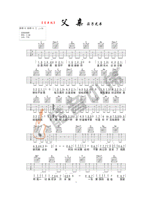 父亲吉他谱六线谱筷子兄弟C调简单版高清弹唱谱（酷音小伟编）吉他谱.docx